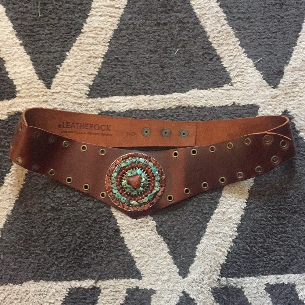 Leatherock brown belt with stones